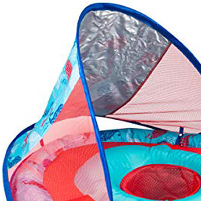 SwimWays Baby Spring Inflatable Round Pool Float w/Protective Canopy, Blue Whale