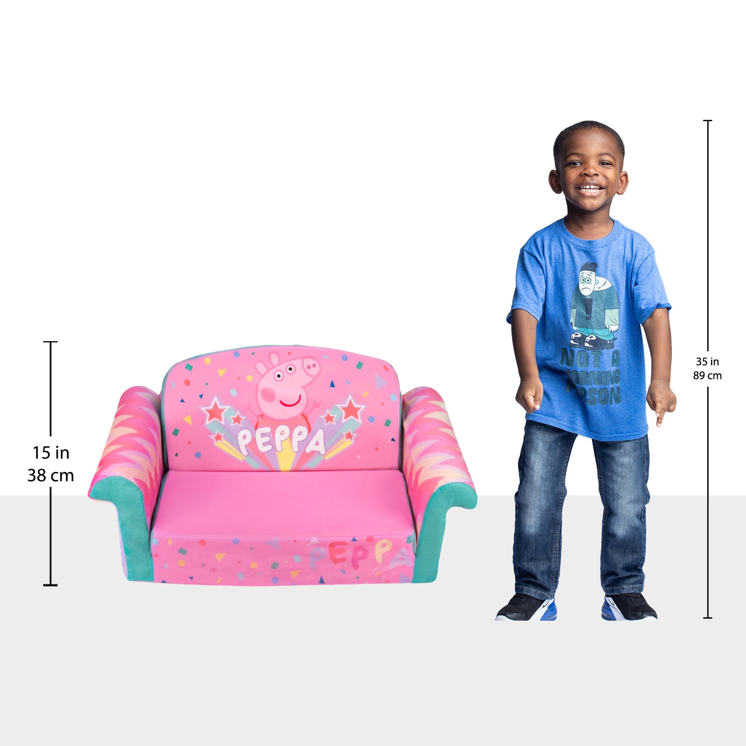 Marshmallow Furniture 2-in-1 Flip Open Kids Couch Bed Furniture, Peppa Pig