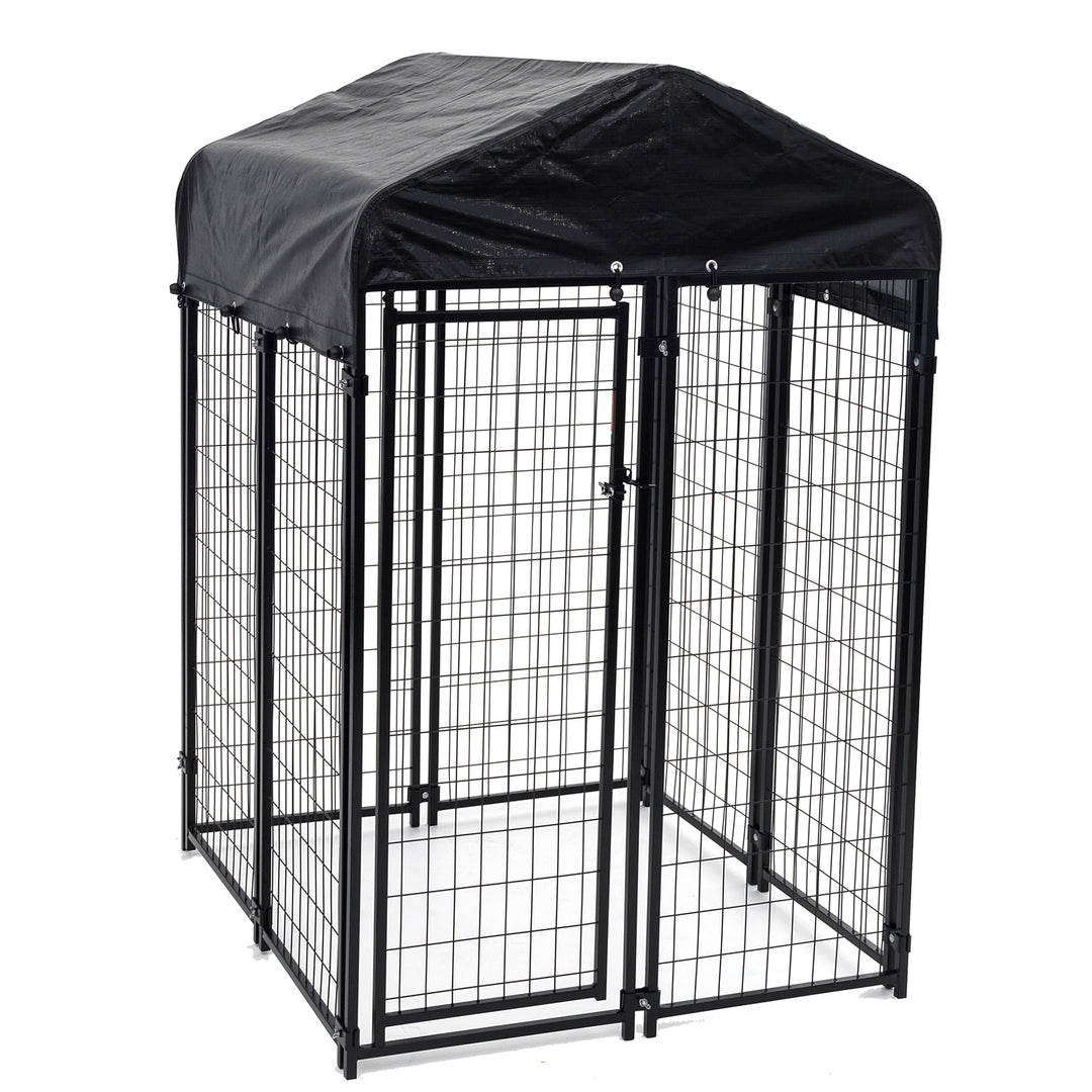 Lucky Dog 4' x 4' x 6' Uptown Welded Wire Outdoor Dog Kennel w/ Waterproof Cover