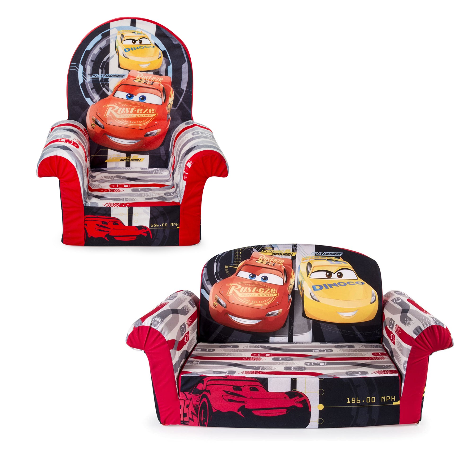 Marshmallow Furniture Comfy Foam Toddler Couch & Chair Package, Disney Cars 3