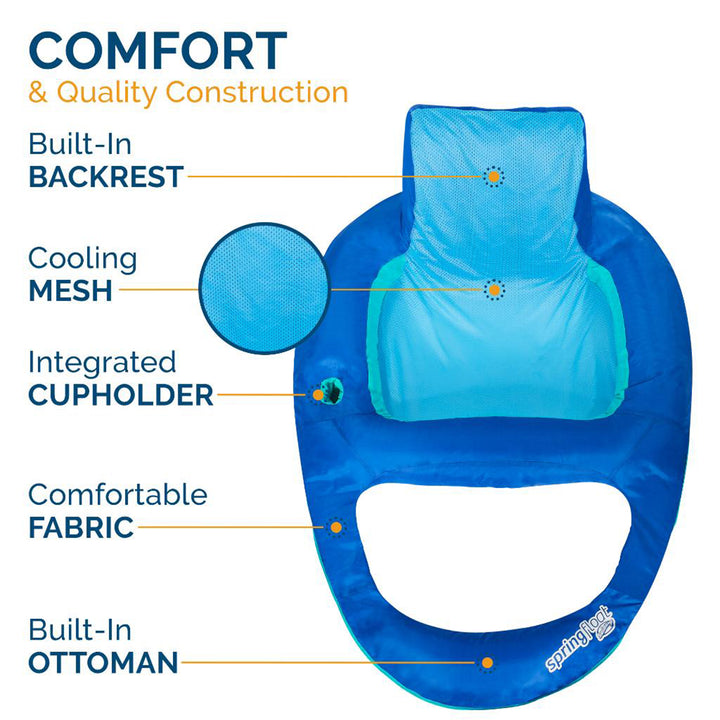 SwimWays Spring Float Recliner XL Inflatable Swimming Pool Float Lounger, Blue