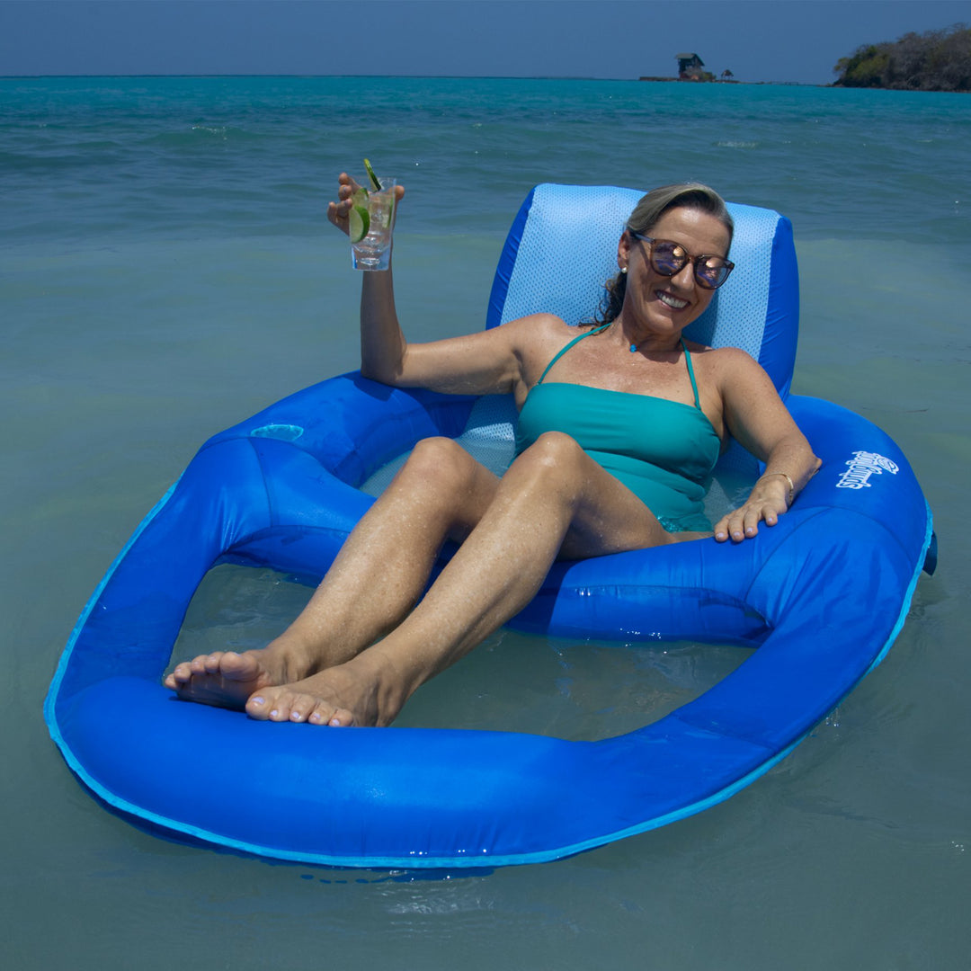 SwimWays Spring Float Recliner XL Inflatable Swimming Pool Float Lounger, Blue