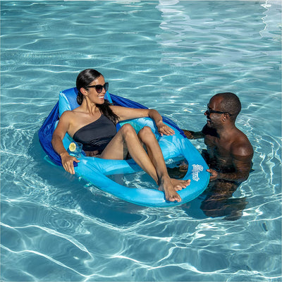 SwimWays Spring Float Recliner with Canopy Water Summertime Lounge Seat, Blue