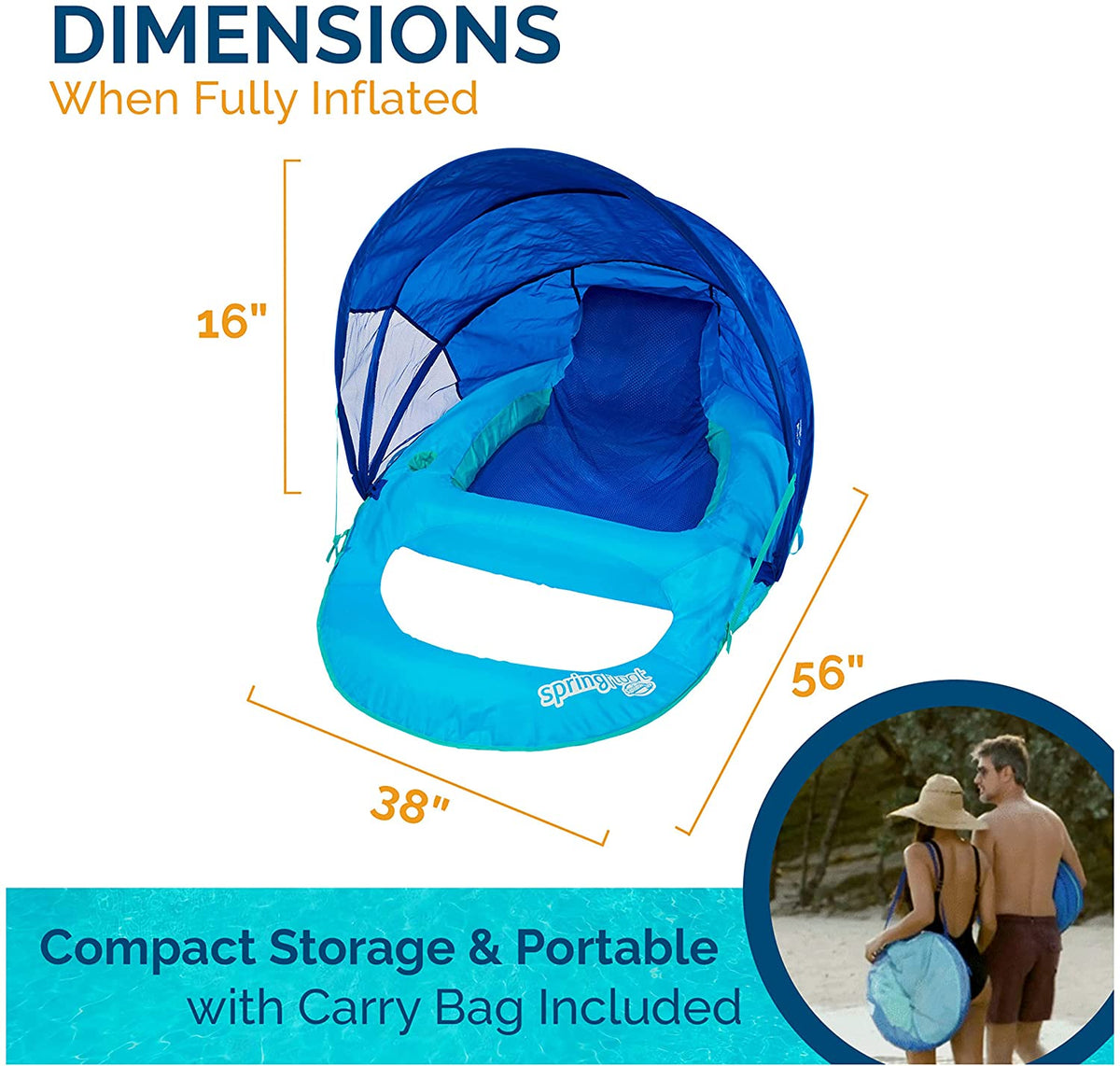 SwimWays Spring Float Recliner with Canopy Water Summertime Lounge Seat (2 Pack)