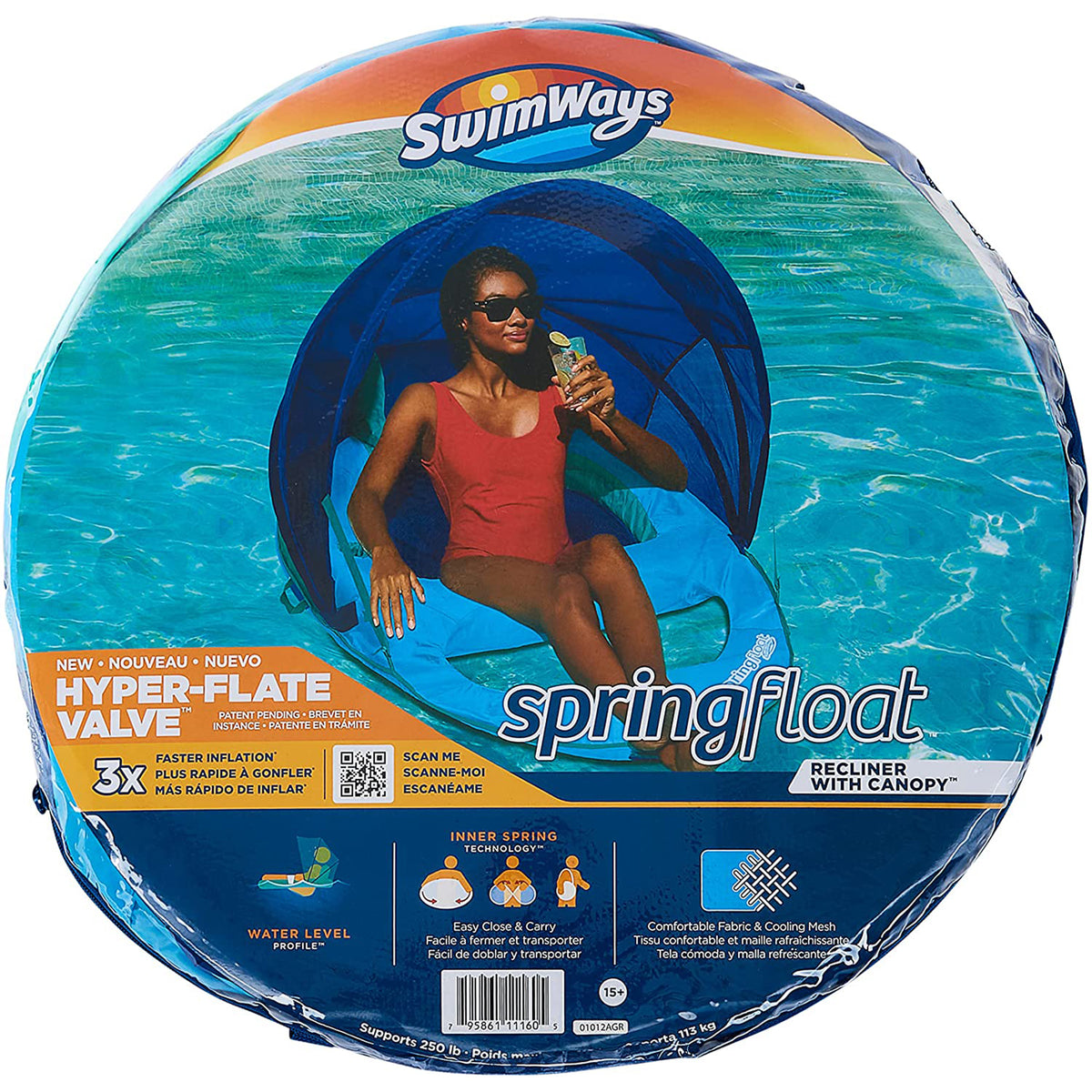 SwimWays Spring Float Recliner with Canopy Water Summertime Lounge Seat (4 Pack)