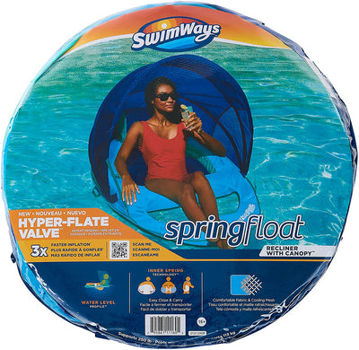 SwimWays Spring Float Recliner with Canopy Water Summertime Lounge Seat (2 Pack)