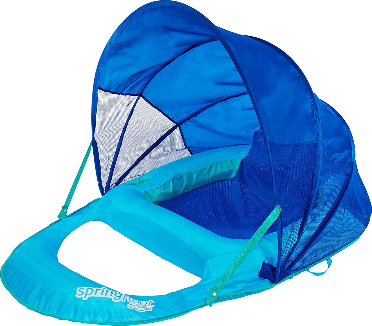 SwimWays Spring Float Recliner with Canopy Water Summertime Lounge Seat, Blue