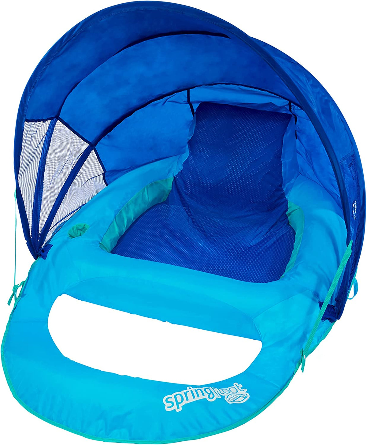 SwimWays Spring Float Recliner with Canopy Water Summertime Lounge Seat, Blue