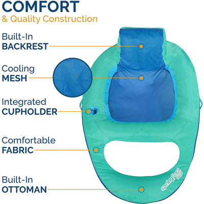 SwimWays Spring Float Inflatable Recliner Pool Lounger, Light/Dark Blue (2 Pack)