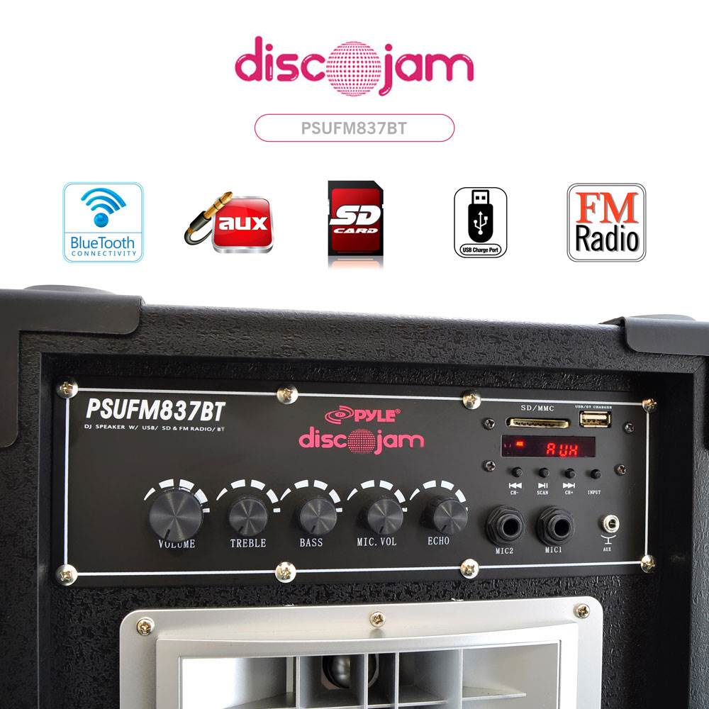 NEW Pyle PSUFM837BT 8" Bluetooth PA USB/SD/FM/AUX Dual Karaoke DJ Speaker System