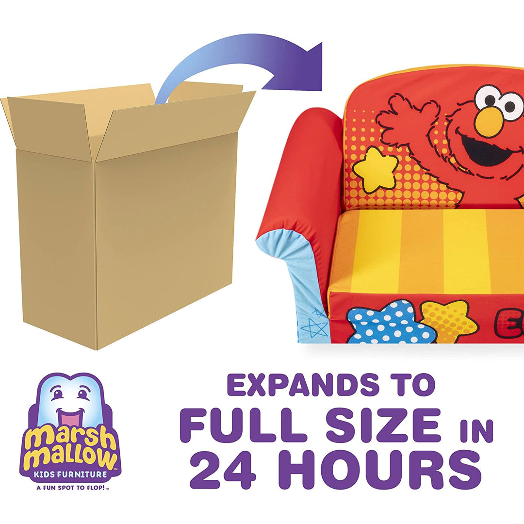 Marshmallow Furniture Kids 2-in-1 Flip Open Foam Sofa Bed, Sesame Street Elmo - VMInnovations