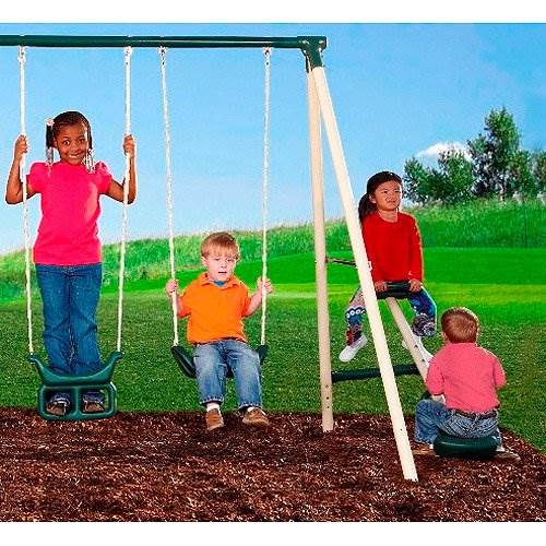 Flexible Flyer Big Adventure Swing Set w/ Slide, Glider, Trapeze & Teeter-Totter