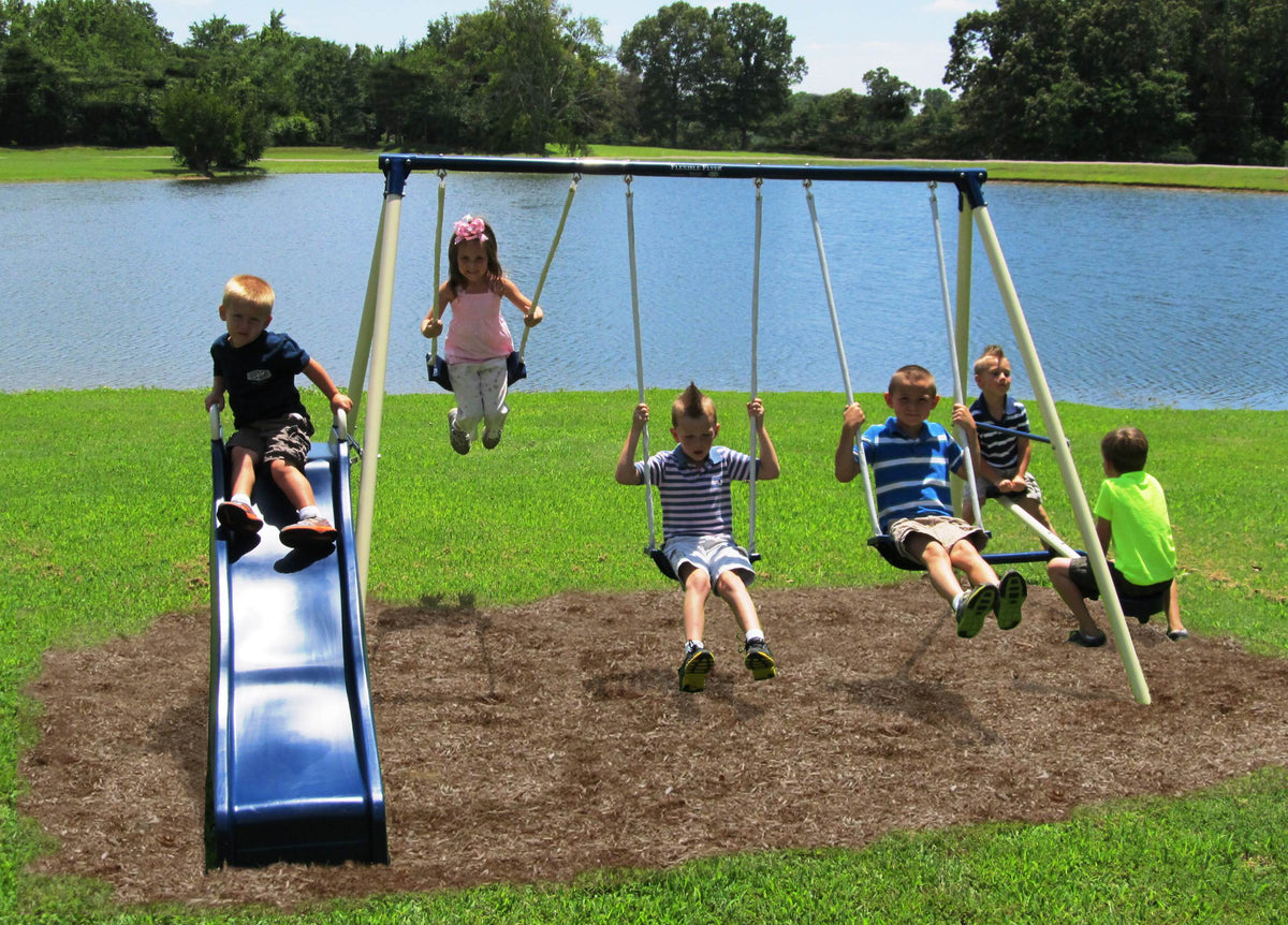 Flexible Flyer Triple Fun Swing Set w/ Slide, 3 Swings, & Teeter-Totter 43544T