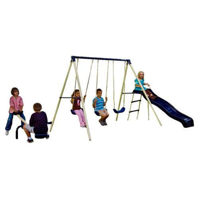 Flexible Flyer Triple Fun Swing Set w/ Slide, 3 Swings, & Teeter-Totter 43544T