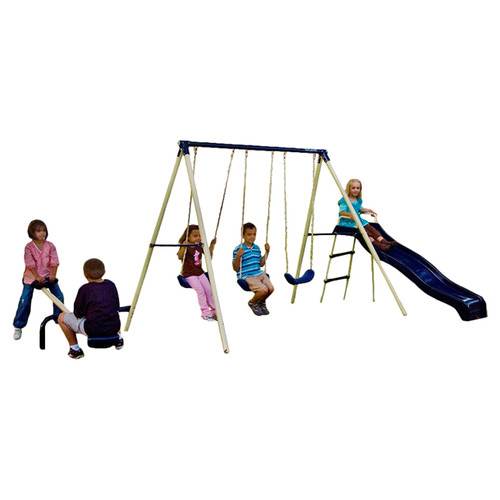 Flexible Flyer Triple Fun Swing Set w/ Slide, 3 Swings, & Teeter-Totter 43544T