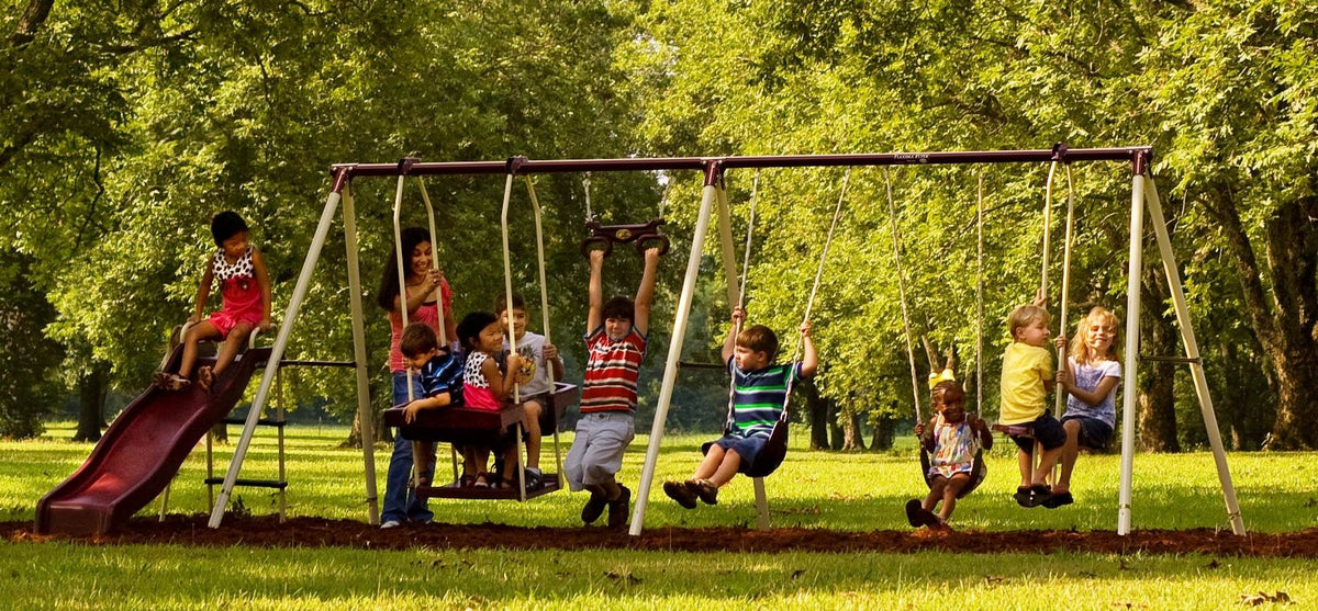 Flexible Flyer Play Park Swing Set w/ Slide, Swings, Air-Glider, & Lawn Swing
