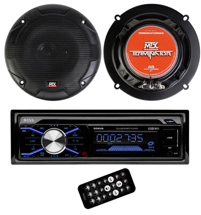 2) New MTX TERMINATOR653 6.5" 90W Car Speakers Stereo + Boss 506UA MP3 CD Player