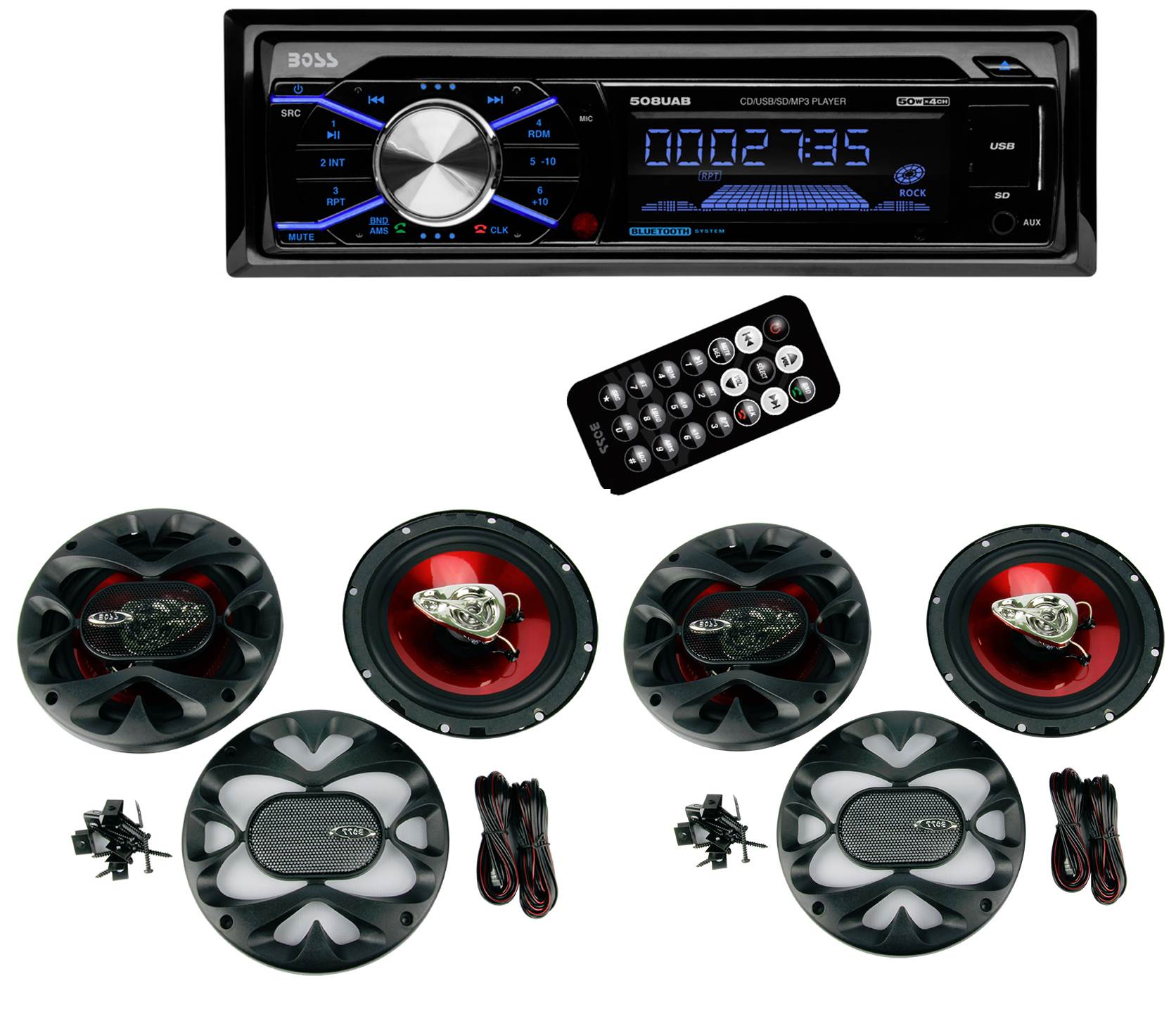 Boss 508UAB Dash CD Car Player USB/ MP3 Receiver Bluetooth and 4 6.5" Speakers