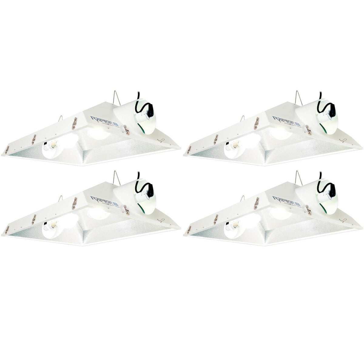 (4) Hydrofarm Raptor 8" Air Cooled Grow Light Reflectors w/ Dual Lamps | RP8ACD
