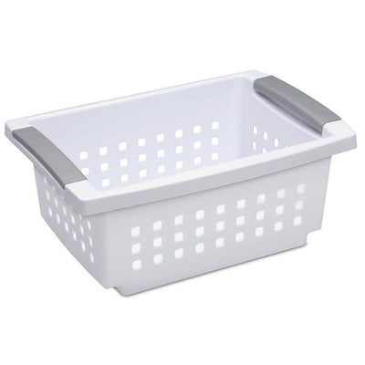 Sterilite 16608006 Small White Stacking Basket with Titanium Accents, 6-Pack - VMInnovations