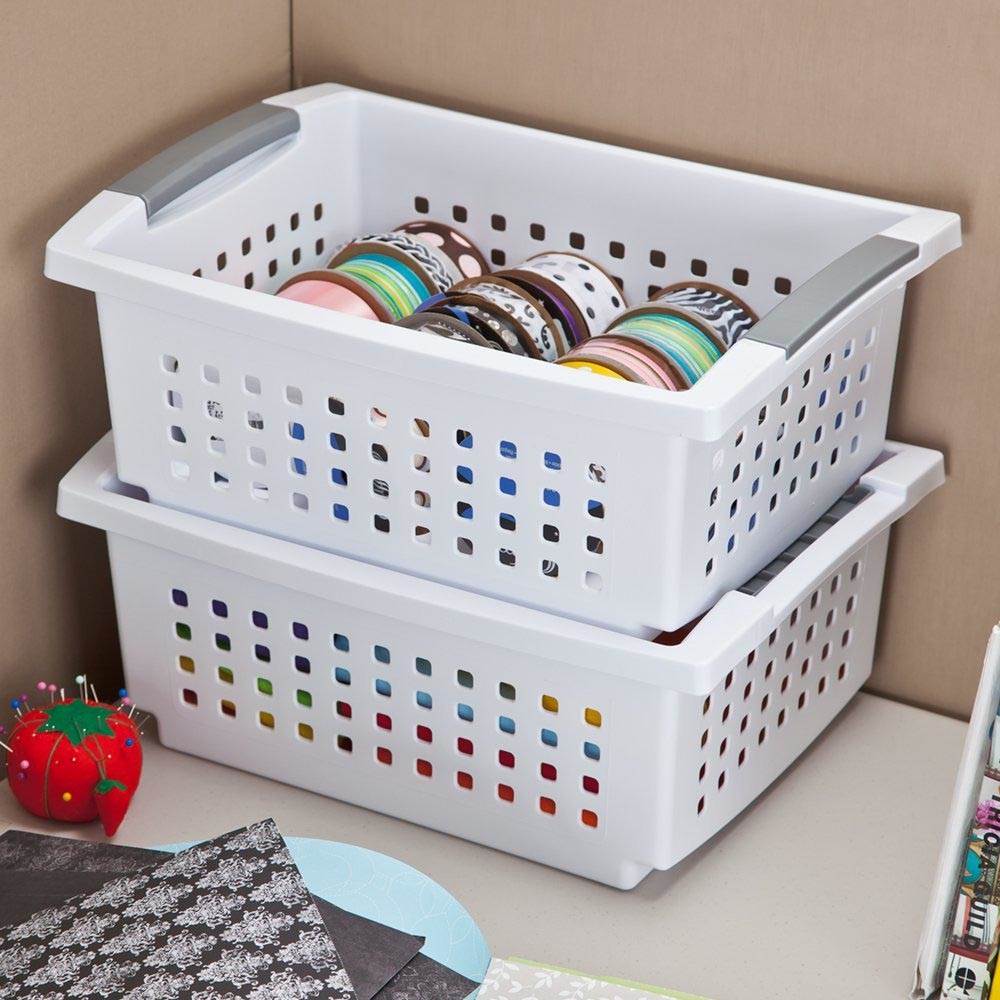 Sterilite Medium Sized White Stackable Storage Basket, 6 Pack (Open Box)