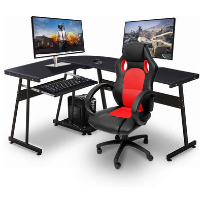 Ivinta Modern L Shaped Gaming Computer Desk w/ Keyboard Tray, Black (Used)