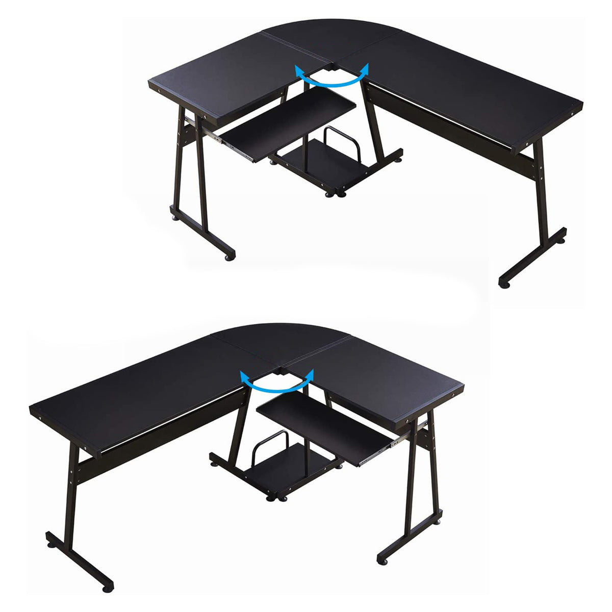 Ivinta Modern L Shaped Gaming Computer Desk w/ Keyboard Tray, Black (Used)