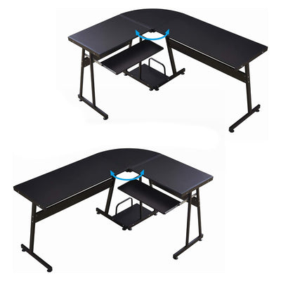 Ivinta Modern L Shaped Gaming Computer Desk w/ Keyboard Tray, Black (For Parts)