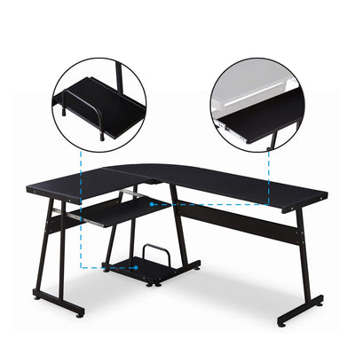 Ivinta Modern L Shaped Gaming Computer Desk w/ Keyboard Tray, Black (Used)