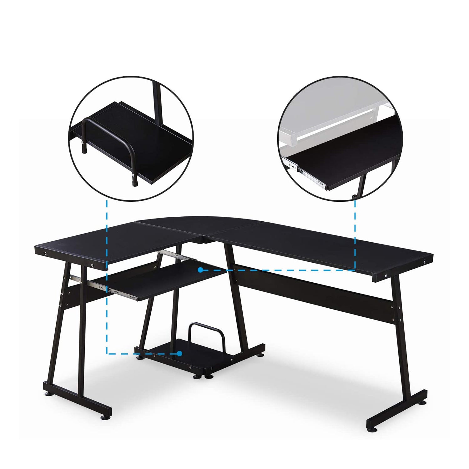 Ivinta Modern L Shaped Gaming Computer Desk w/ Keyboard Tray, Black (For Parts)