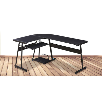 Ivinta Modern L Shaped Gaming Computer Desk w/ Keyboard Tray, Black (For Parts)