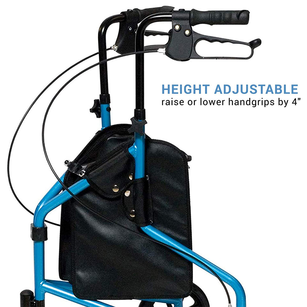 Lumex 609201B 3 Wheel Cruiser Lightweight Height Adjustable Rollator, Bondi Blue - VMInnovations
