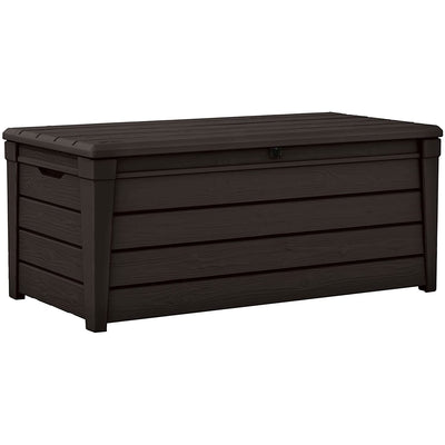 Keter Brightwood 120gal Weatherproof Resin Patio Deck Storage Box Bench, Brown