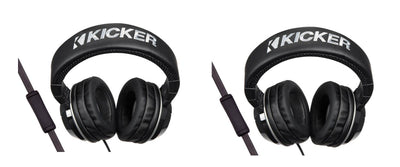 2) New Kicker HP402MB Over Ear Stereo DJ Audio Headphones Mic Controls Black