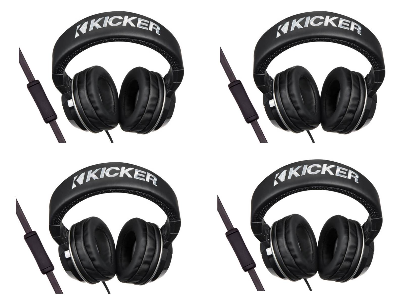 4) New Kicker HP402MB Over Ear Stereo Audio Headphones Bass Mic Controls Black