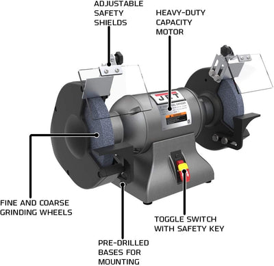 Jet 578008 8 Inch Stationary Workshop Durable Industrial Bench Grinder, Gray