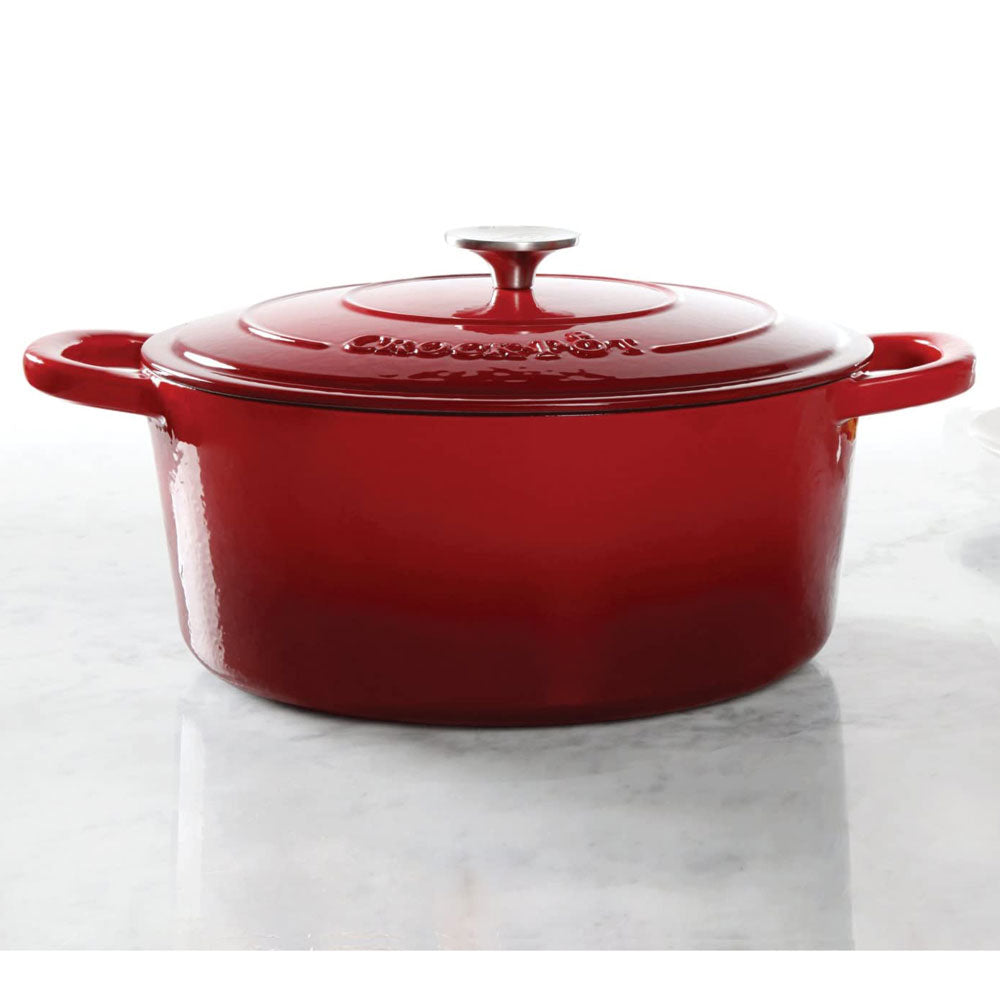 Crock-Pot 7 Qt Cast Iron Dutch Oven + Gibson CrockPot Stoneware Soup Bowls, Red - VMInnovations