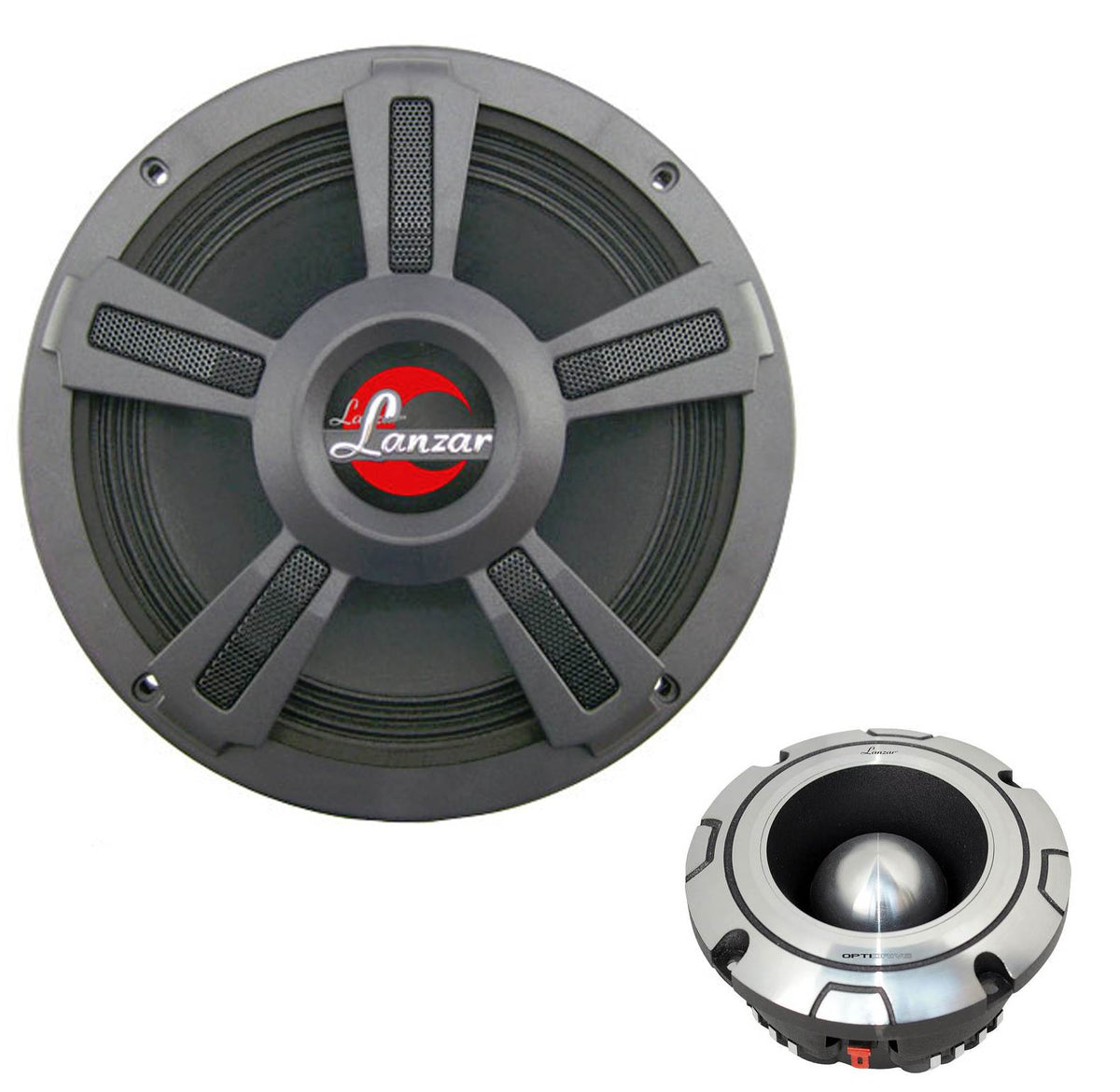Lanzar OPTI8MI 8" 800 Watt 4-Ohm Mid Bass Car Speaker + OPTIBT44 Super Tweeter