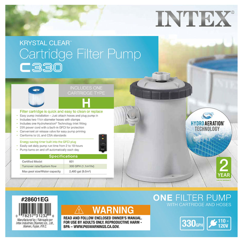 Intex 28601EG 330 GPH Easy Set Swimming Pool Cartridge Filter Pump with GFCI