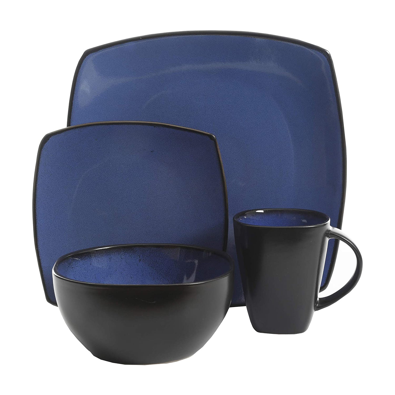 Gibson Elite Soho Lounge 16 Piece Plates, Bowls, & Mugs Set, Blue (Open Box) - VMInnovations