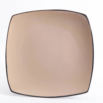 Gibson Soho Lounge 16 Piece Square Dinnerware Plates, Bowls, and Mugs Set, Taupe (Open Box)