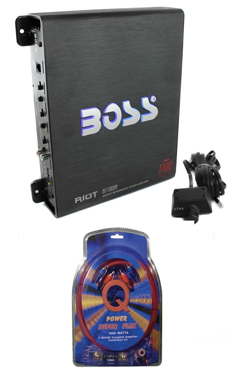 BOSS AUDIO Riot R1100M Mono Car Amp Amplifier plus Sub Bass Remote + Wiring Kit - VMInnovations
