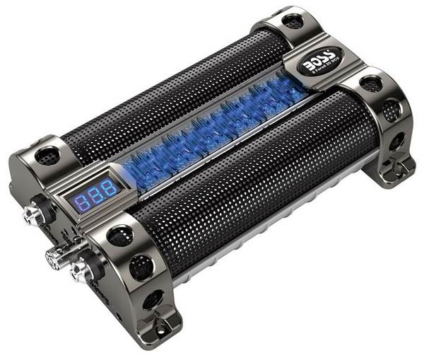 BOSS CAP8 8 FARAD LED Digital Car Capacitor Cap + BGE4RP 4 Gauge Wiring Kit