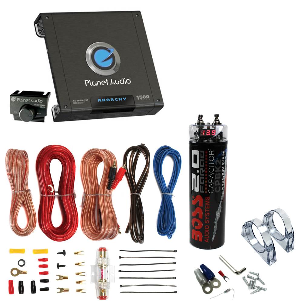 Planet Audio AC15001M 1500W MONO Car Amplifier+ 2.0 Farad Capacitor + Amp Kit - VMInnovations
