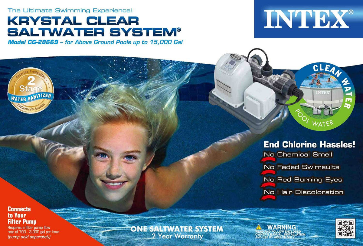Intex Krystal Clear 2800 GPH Sand Filter Pump & 15000 Gal Saltwater Chlorinator