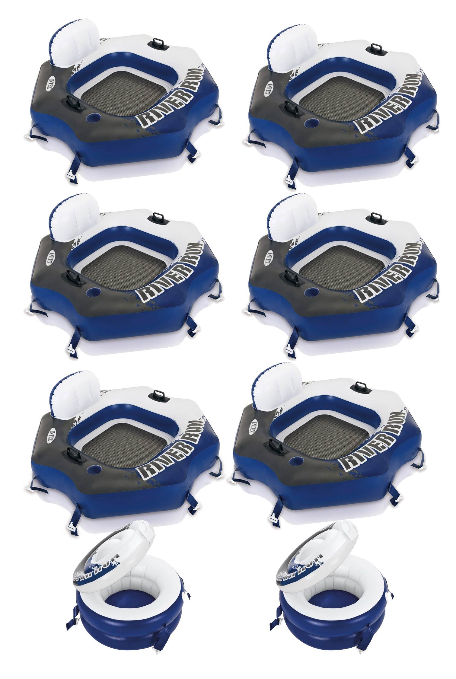 Intex River Run Connect Lounge Inflatable Tube (6-Pack) w/ Two Connecting Cooler