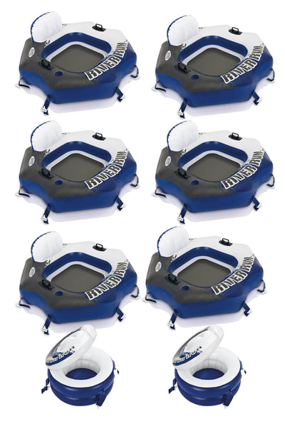 Intex River Run Connect Lounge Inflatable Tube (6-Pack) w/ Two Connecting Cooler