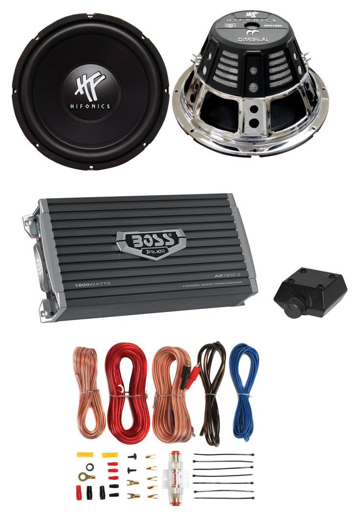 2) HIFONICS HFX12D4  12" 1600W Car Audio DVC Subwoofers +2 Ch Amplifier+Amp Kit