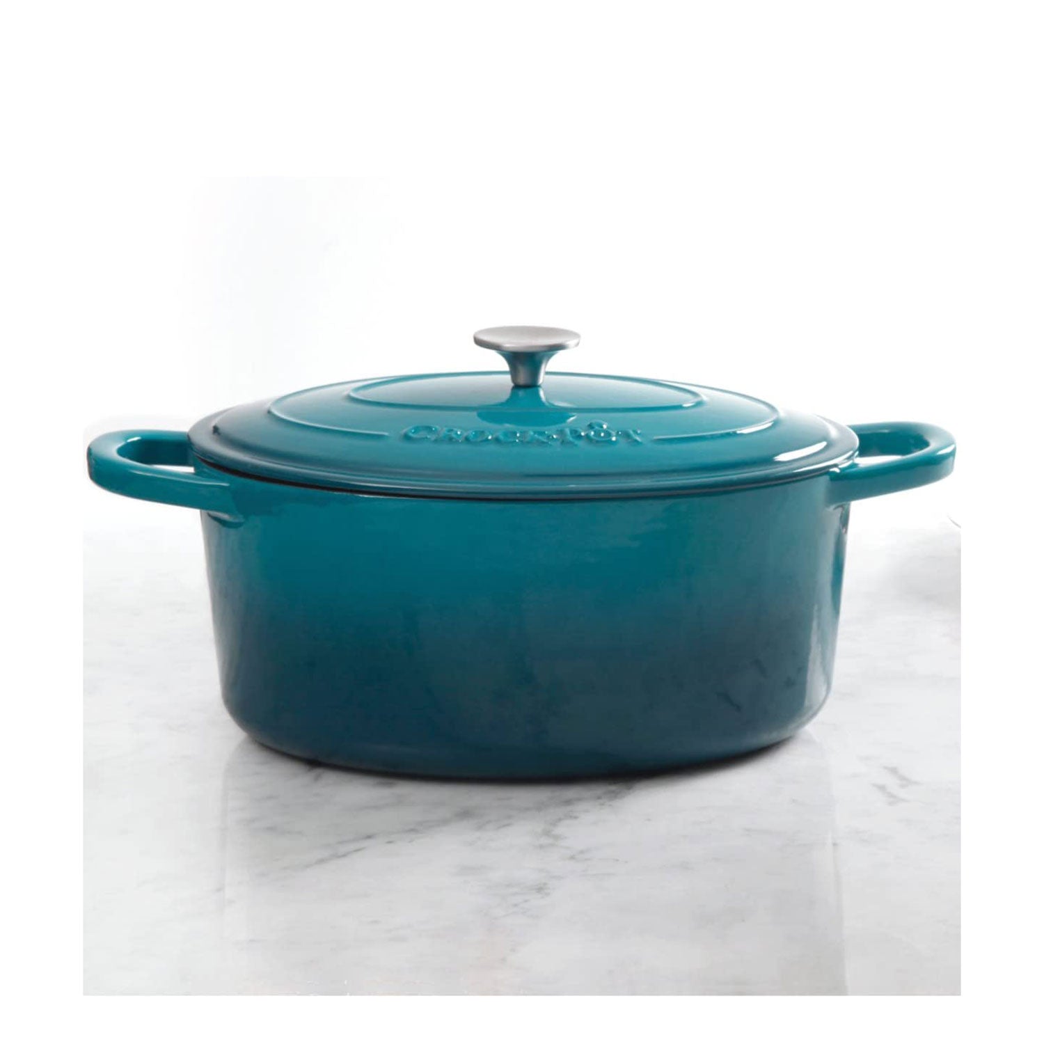 Crock-Pot 7 Quart Oval Enamel Cast Iron Covered Dutch Oven Slow Cooker, Teal - VMInnovations