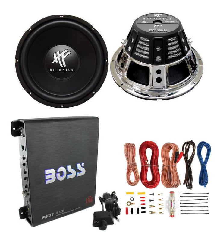 2) HIFONICS HFX12D4  12" 1600W Car Audio DVC Subwoofers +Mono Amplifier+Amp Kit